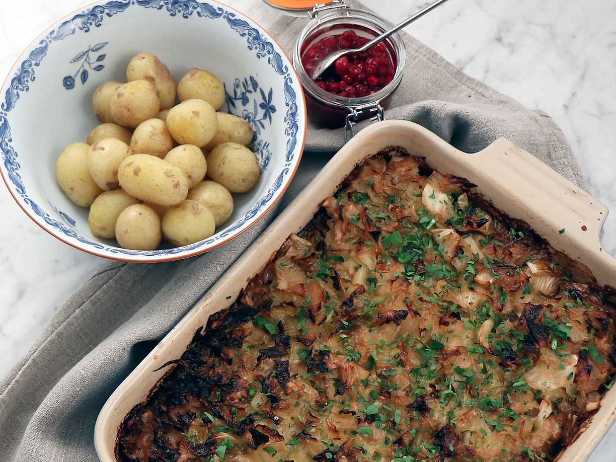 Vegetarisk kålpudding med potatis